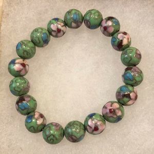 VINTAGE Cloisonne Green Enamel Stretch Bracelet